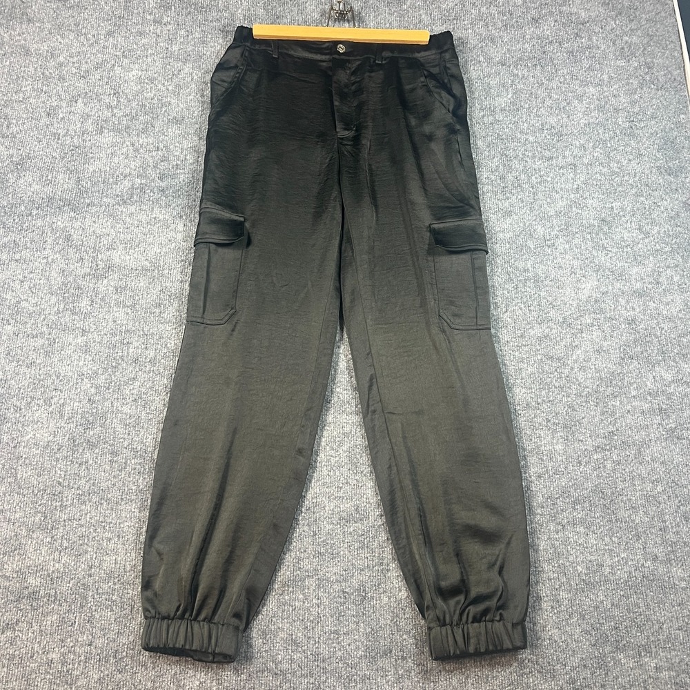 Adika Cargo Jogger‎ Pants Womens Medium Black Dark Wash High Rise Tapered Leg